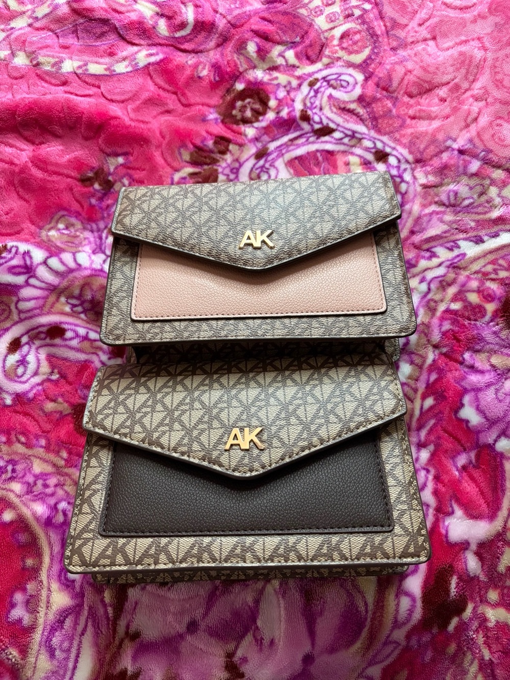 Signature Monogram Envelope Crossbody - Pink & Brown Anne Klein crossbody bag